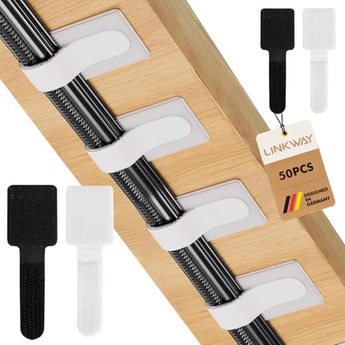LINKWAY 50 PCS Bureau de gestion des câbles, organisateur de câbles sous le bureau, gestion des câbles en nylon réutilisable, support de câble, table de chevet autocollante, câbles de charge