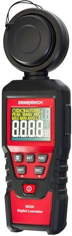 Ermenrich Seek MX20 Digital Luxmeter Lichtmessgerät bis 200.000 Messbereich | Beleuchtungsmessgerät, LCD-Farbdisplay, Lux/FC, Min/Max, Data Hold Funktion, Photometer für Büro & Zuhause