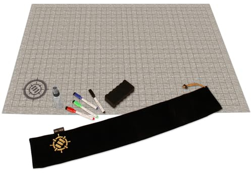 ENHANCE RPG-Raster-Spielmatte - Tabletop DND Karte (60.96 x 91.44 cm) Rollenspiel Dry-Erase Matte, komplettes Spielset für Meister, abwischbare Battle-Grid-Matte mit Tasche & Marker-Set (Speichern)