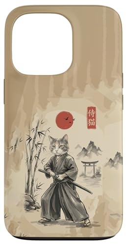 Funny Samurai Cat Warrior Japanese Ukiyo-e Ink Wash Painting Case for iPhone 13 Pro
