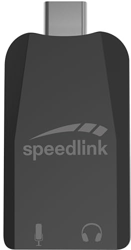 Speedlink VIGO USB-C - Scheda audio esterna Adattatore USB con ingresso microfono e cuffie, da USB-C a jack da 3,5 mm, PC/PS5/Switch2/Switch, nero