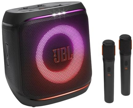JBL, PartyBox Encore Essential 2 Mikrofon, Lichtshow, Bluetooth, tragbar, spritzwassergeschützt, bis zu 15h Akku, JBL Pro-Sound, AI-Sound-Boost, 100W RMS