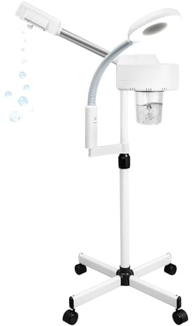 Goddlgjik 2en1 Vapozone Esthetique Professionnel 800W Vaporisateur Facial | 5X et Pivotant à 360 °, Hauteur Réglables, Lampe LED, Appareil Vapeur Visage, Vaporisateur de Sauna Facial
