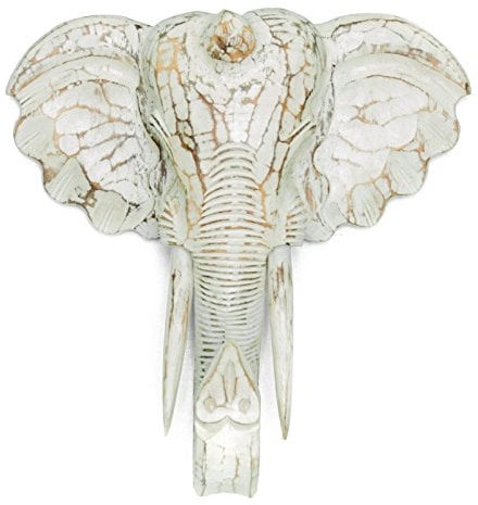 Kascha 50cm Deko Maske Elefant - Wand Dekoration - Weiss - Handgeschnitzt aus Albesia Holz