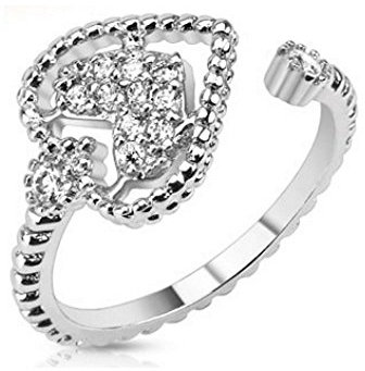 Bungsa Mittelring Herz mit Zirkonia Kristall Steinen biegbar Zehenring für Damen (Zehring Fussschmuck Fussring Toe-Ring Nail Ring Mittelring Nagelring biegbar verstellbar)