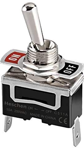 Heschen Interrupteur à bascule en métal C511A SPST maintenu ON/OFF 2 positions 15 A 250 V AC 2 languettes CE (1)