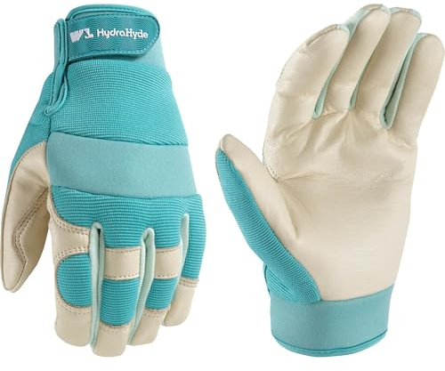 WELLS LAMONT Women's Hybrid Work/Gardening Gloves | Water-Resistant HydraHyde Leather |Aqua, Medium (3204M)