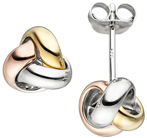 Jobo Damen-Ohrstecker Knoten aus 925 Sterling Silber tricolor