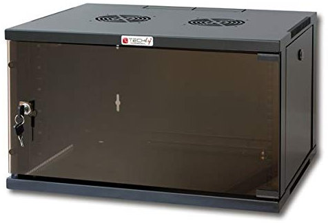 Techly I-CASE ER-1006B45 Wandmontiertes Regal 6U, 50 kg, Schwarz, Regalboden (50 kg, Wandmontage, 6U, Glas, Schwarz, 48,3 cm (19 Zoll))