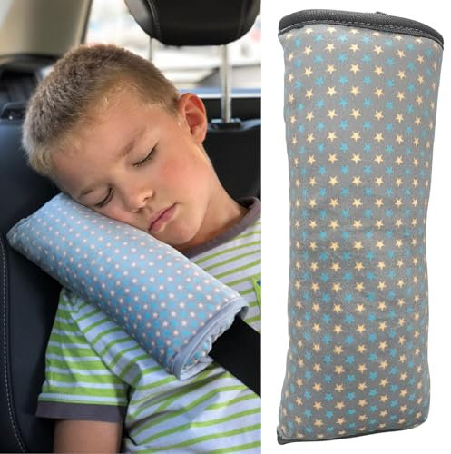 HECKBO Auto Schlafkissen für Kinder Mädchen Jungen - Sterne Stern - maschinenwaschbar – kuschelweich - Auto Gurtkissen, Gurtschoner, Gurtschutz Sitzerhöhung, Auto Kissen, Reisekissen, Urlaub