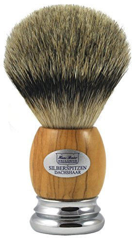 Hans Baier Exclusive Rasierpinsel Silberspitz Dachshaar - Griff Echt Olivenholz Größe 1, 103 g