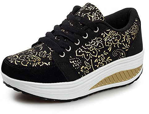 Femmes Minceur Chaussures Marche Baskets Aptitude Wedges Plateforme Chaussures Sneakers Noir,41 EU