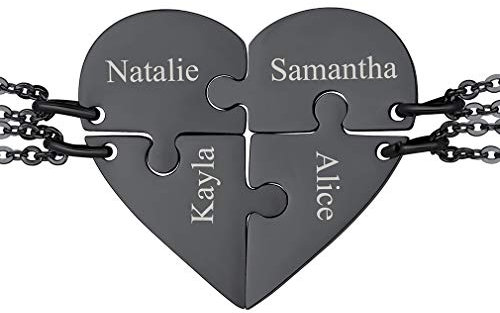 FaithHeart schwarz Kette mit herzanhänger Freundschaftskette für 4 personalsierte namenskette für Familien und Spielkameraden