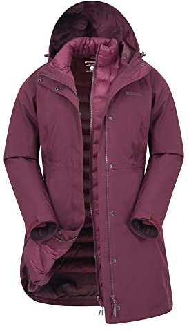 Mountain Warehouse Alaskan 3-in-1 Damen Winter Mantel - Lange, wasserdichte Winterjacke, Warme Steppjacke Innenjacke mit Reißverschluss & Kapuze Violett Damengröße EU 32