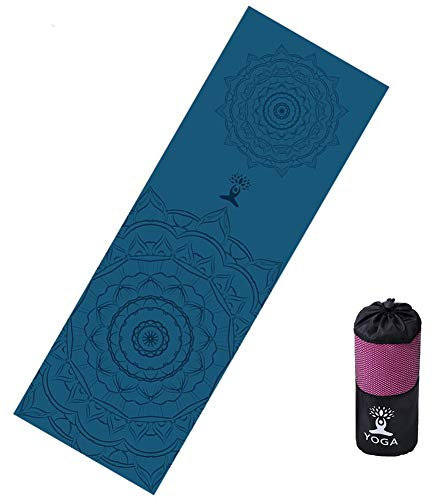 FEOYA Yogamatten Gedrukt Yoga Tuch schnelltrocknend Hot Yoga Towel Anti-Rutsch Yoga Handtuch mit Netztasche-B