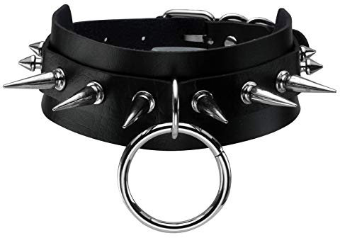 JJDreams Punk Choker Halsband Damen Gothic Choker Spikes Breit Choker Ring Choker Emo Choker Schwarz