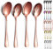 Kyraton Cuillères de service en or rose 4 pièces, comprenant 2 cuillères de service et 2 cuillères à fentes, ustensiles de service en acier inoxydable, ensemble de service, emballage de 4
