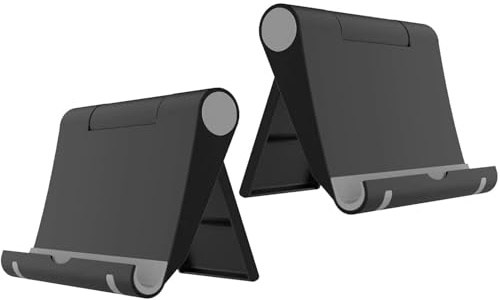 2 Pack Mobile Phone Stand for Desk, Foldable Smartphone Holder Mobile Stand Phone Dock, Adjustable Tablet Stand Holder Compatible with iPhone 16 15 14 13 12 11 Pro Xs X 8 iPad Samsung (2 Black)