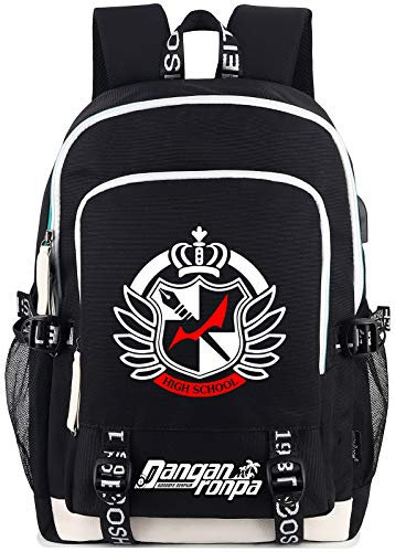 Roffatide Anime Rucksack für Danganronpa Monokuma Gedruckter Rucksäcke Laptop-Rucksäcke Schultaschen mit USB-Ladeanschluss & Kopfhöreranschluss Schwarz