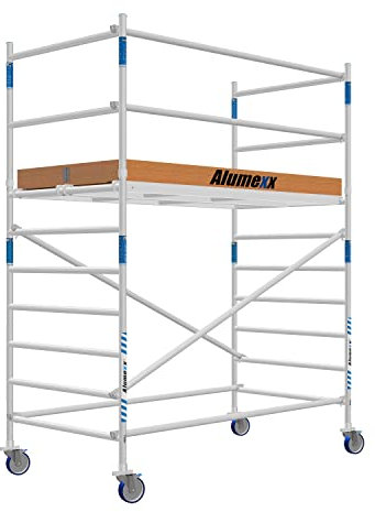 ALX Basic-Line Rollgerüst 135-4,2 m Arbeitshöhe - Baugerüst - Innengerüst - Aluminiumgerüst - Gerüst für den Innen- und Außenbereich (Holz Plattform, 250)