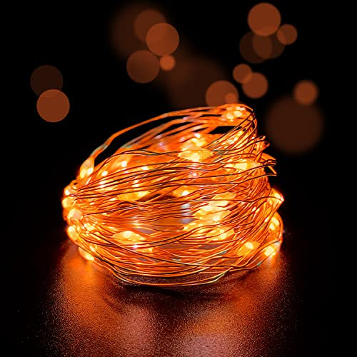 Yongzhenlite Lot de 2 mini guirlandes lumineuses d'intérieur à piles avec minuteur 6 heures allumé/18 heures éteinte pour décorations de fête d'Halloween, 30 LED(couleur orange)