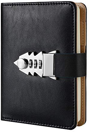 NectaRoy Lock Journal Lockable Diary, Refillable Writing Notebook with Combination Lock, Travel Journal with Lock, Pocketbook Password Notepad with Pen Holder, Size 150x110mm