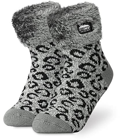 CityComfort Damen Dicke Socken, Rutschfeste Haussocken, Silber, Einheitsgröße, 168