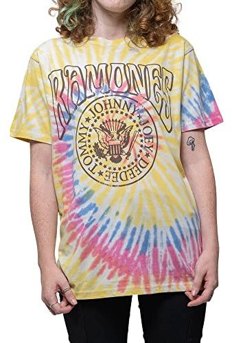 Ramones T Shirt Crest Psych Band Logo Official Unisex Dip Dye Yellow S