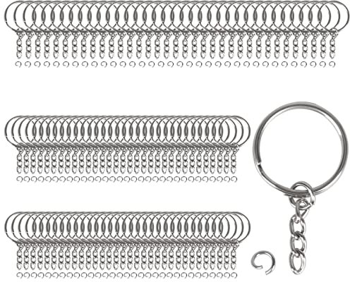SLFYEE 100 Piezas Anillas de Metal Partido Anillo Dividido Split Llaveros con Cadena de Eslabones para DIY Llaves Artesanías Bisutería