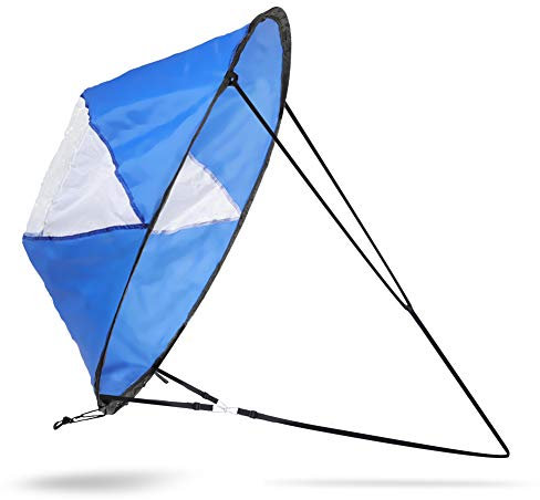 FTVOGUE Kajaksegel, 108 cm Faltbares Kanu-Fenstersegel, Transparentes Kajak-Windsegel, PVC-Segel mit Aufbewahrungstasche, Blau-weiße Proofing