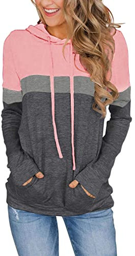 Lylinan Hauts à manches longues pour femme, vêtements d'automne tendance, chemises décontractées et tuniques, B-rose clair + gris, Large