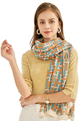 LumiSyne Damen Baumwoll Leinen Schal Buchstaben Blume Gedruckt Mode Stil Damenschals Leicht Und Weich Lange Halstucher Große Schal Warme Sonnenschut Stola Wraps Ganzjährig