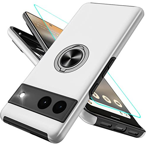 OTOFLYSTY Magnetisch Hülle mit Ständer für Google Pixel 6a, Handyhülle Unsichtbarem 360° Metall Ring, Schutz der Kameralinse, Stoßfänge Fallschutz Stoßfest Slim Schutzhülle TPU Silber