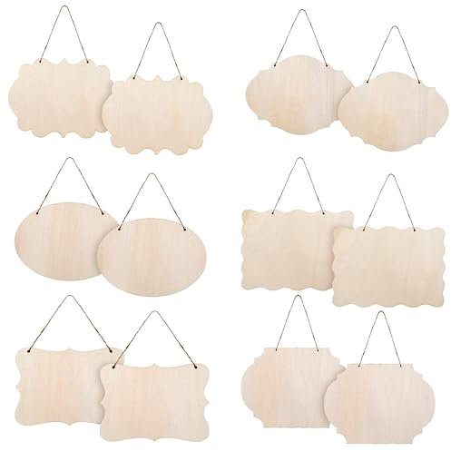 Panneaux en Bois à Suspendre,12 Pcs Plaque en bois à suspendre Plaque de bois décorative Panneau en bois non fini,Pour Peinture, Décoration de Maison