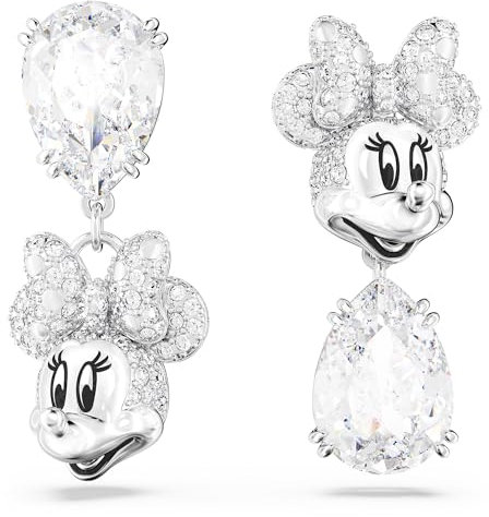 Swarovski Disney Minnie Mouse Drop-Ohrhänger, Weiße und Rhodinierte Damenohrringe mit Strahlenden Swarovski Kristallen