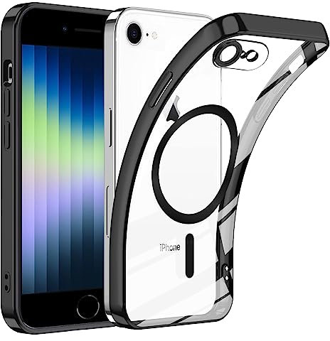 Cover Magnetica per iPhone 8/SE 2020/2022, Custodia Comaptibile con Magsafe Trasparente Antiurto Protezione Copertura della fotocamera Non ingiallente Sottile Silicone Telefono Clear Case, Nero
