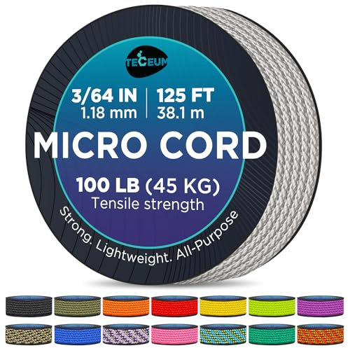 TECEUM Micro Paracord – Silbergrau – 1.18 mm x 38 m– Micro Utility Cord – Dünnes geflochtenes Paracord-Seil aus Nylon und Polyester – Ersatzschnur für Windspiele – Reißfeste Survival-Schnur 002c