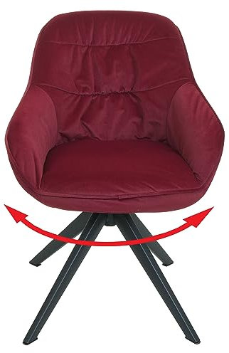 Esszimmerstuhl HWC-K28, Küchenstuhl Polsterstuhl Stuhl mit Armlehne, drehbar, Metall - Stoff/Textil Bordeaux