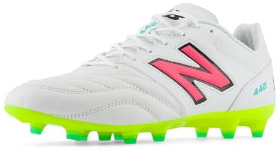 New Balance Herren 442 Team Fg V2 Fußballschuh, Weiß/Hi-lite/Neon-Pink, 40.5 EU