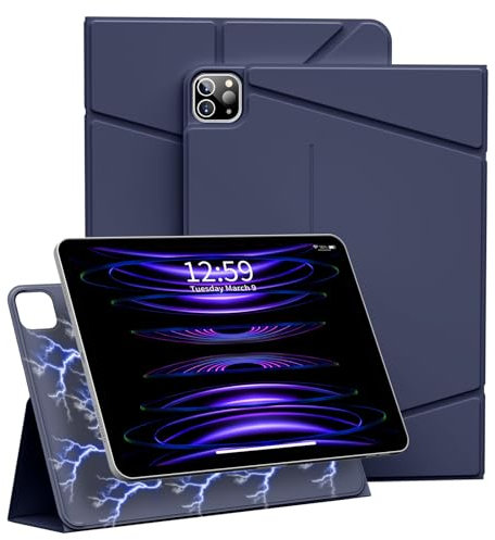 ZKTUYU Magnetische Hülle für iPad Pro 12,9 Zoll 6. / 5. / 4. Generation 2022/2021/2020 mit Stifthalter, Ultradünn Stoßfeste, Hülle magnetische abnehmbare für iPad Pro, Auto Schlafen/Wachen, Dunkelblau