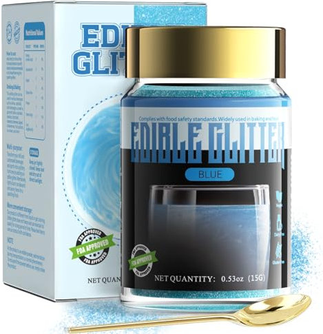 ANRZO Essbares Glitzerpulver für Getränke (Blau) – FDA-zertifiziert, Vegan Essbar Glitzer für Drinks, Cocktails, Kuchen & Mehr – Trinkbares & Geschmacksneutrales 15g