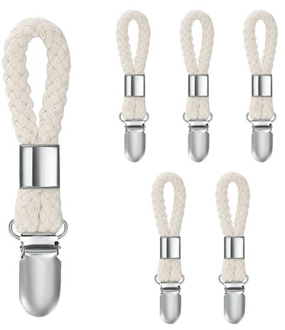Tabanzhe 6PCS Towel Clips - Large Tea Towel Clips, Braided Cotton Loop Towel Clip with Metal Clamp, Beach, Cloth Hanging Clips for Home Bathroom Kitchen