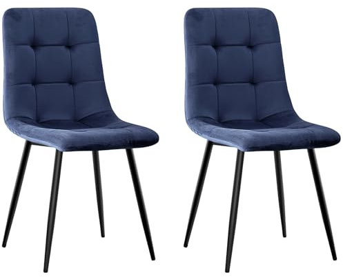 JIJIAN 2er Set Esszimmerstühle, Polsterstuhl Stühle mit Samtstoff und Schwarzen Metallbeinen, Küchenstühle mit 120 kg Tragkraft, Dunkelblau
