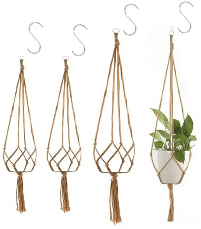 BOBOZHONG Hanging Planters Baskets,4 Pack Wall Hanging Flower Pot Holder Plants Hangers Cotton Rope Plant Hanger with 4 Hanging Hooks for Garden Home Decorations 90CM & 122CM