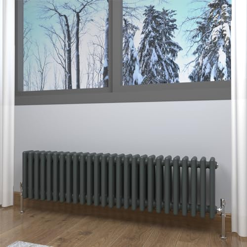 GY Bath Radiateur horizontal traditionnel à 3 colonnes 300 x 1190 mm Style moderne en fonte Anthracite