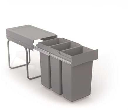 Victory Einbau-Abfallsammler Bio Trio 30 Liter in Alugrau Vollauszug Mülleimer Küche