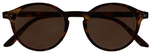OPULIZE REY Lese-Sonnenbrille - Runder Retro-Rahmen - Mattbraunes Schildpatt - Herren Damen - Federscharniere - S56-2 - +1.50
