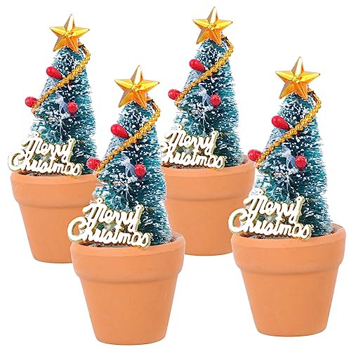 Anneome 4stücke Weihnachtsbaum Miniatur-Dekoration Teiliges Für Weihnachtsfeiern Häuser Und Schreibtisch-Dekoration Schafft Festliche Atmosphäre Realistische Gestaltung Vielseitig