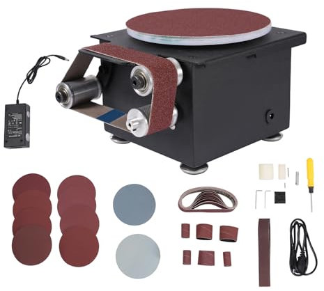 Band Tellerschleifer, 100W Mini Grinder Gürtel Maschine mit 10 Schleifscheibenpapiere, 10 Schleifbänder, 20mm & 40mm Durchmesser Sand Roller Säule