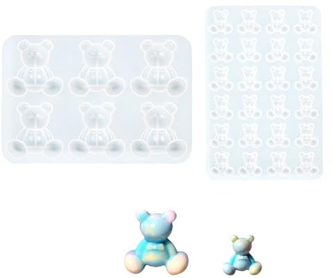 2 PCS 3D Teddy Bear Silicone Resin Molds, Epoxy Resin Moulds Silicone, Fondant Moulds for Cake for Epoxy Casting, for DIY Crafts, Keychains, Jewelry, Fondant, High Transparency, Tear, Resistant